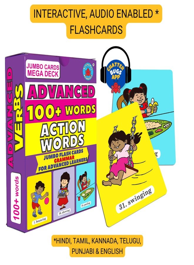Brainy Bug Resources160+ Audio-Enabled Action Words Flashcards | Audio in English Hindi Tamil Telugu Punjabi Kannada | Early Years and Advanced Learners | Spoken English | Special Needs Kids - Image 4